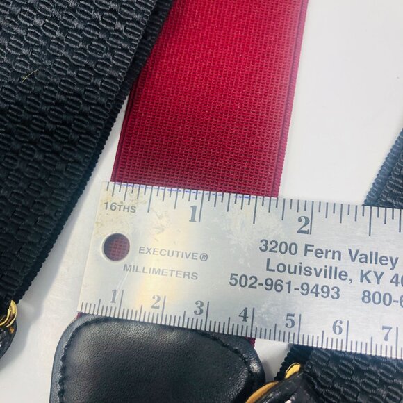 Trafalgar Men's Suspenders Braces - Black Pebbled & Burgundy Leather Adjustable - Picture 8 of 9